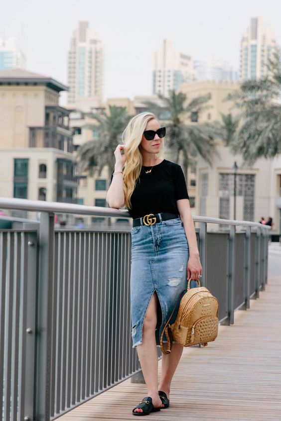 10 Looks casuais com saia jeans midi